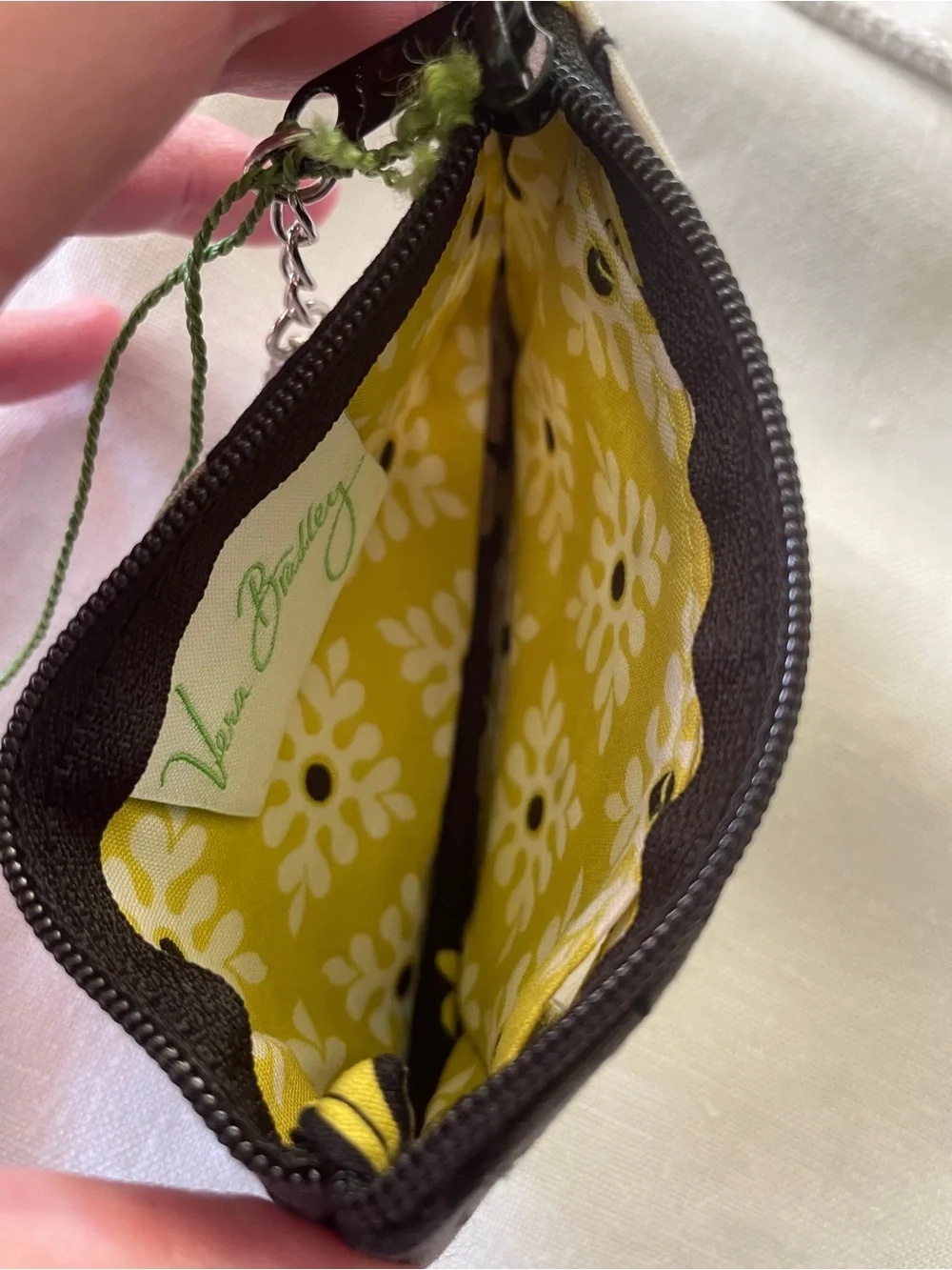 Vera Bradley Yellow Floral Zip ID Case with Black and Gray Trim